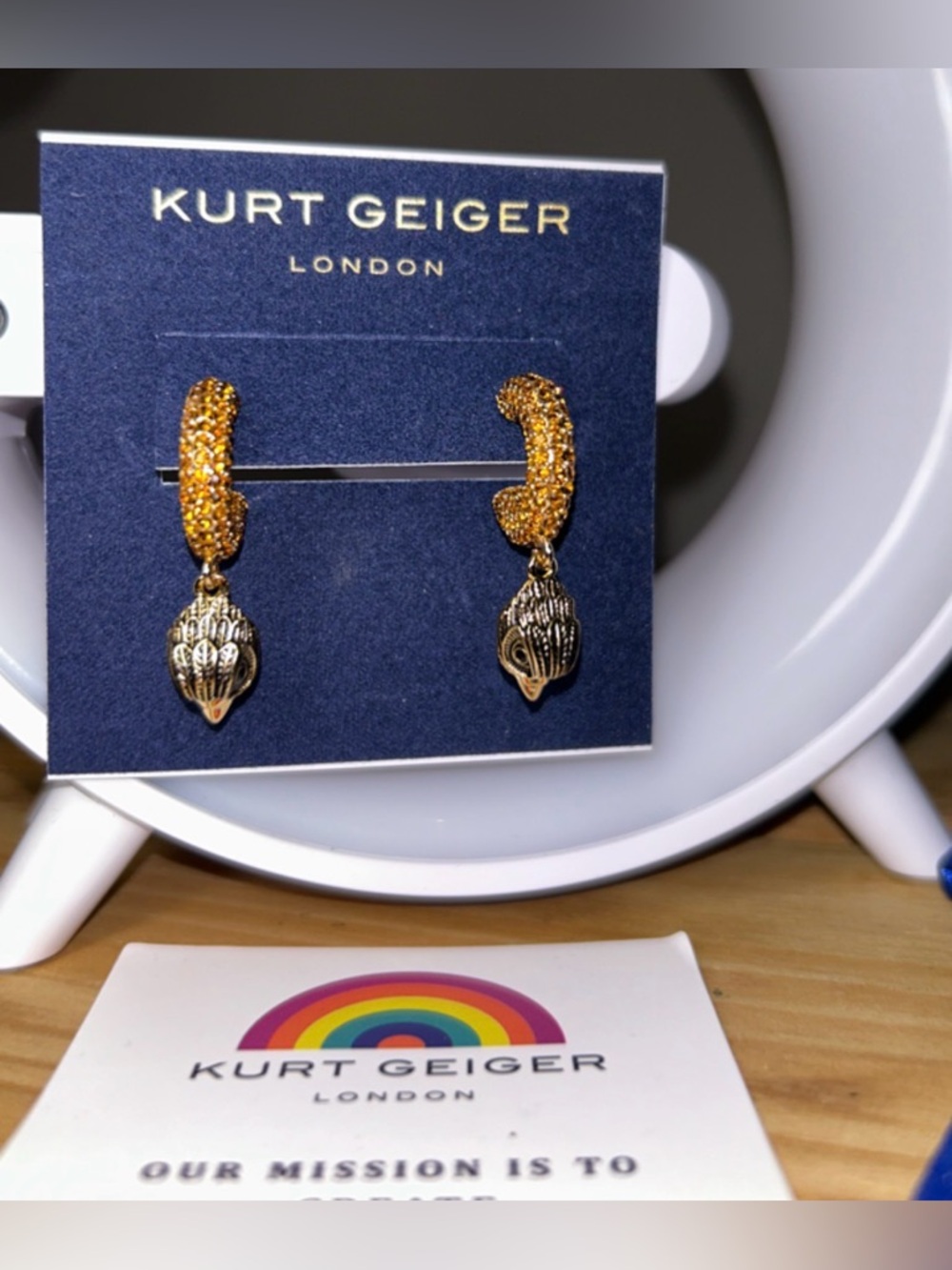 Kurt Geiger London Eagle Head Pave Hoop Earrings, chunky half- hoops NWT